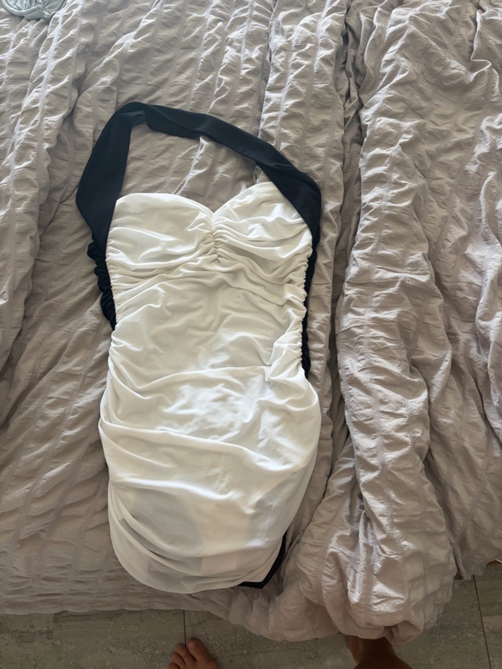Norma Kamali White and Black Halter One-Piece Swimsuit